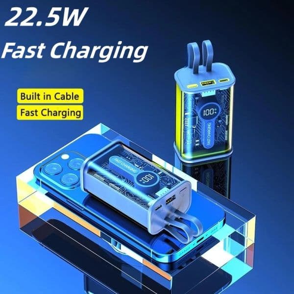 Portable Power Bank 20000mAh Transparent Powerbank for iPhone 14 Xiaomi 13 Huawei 22.5W External Battery Fast Charging Poverbank