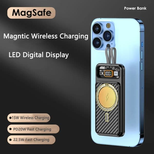 20000mAh Power Bank Magnetic Qi Wireless 15W with Two Way Fast Charging Powerbank Portable Charger for iPhone 14 Samsung