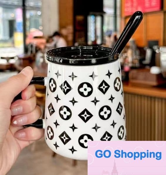 New Ceramic Water Cup with Cover Spoon Girl Cute Couple Mug Office Breakfast Coffee Cup Home
