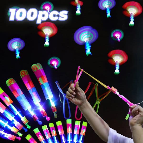 Rocket Party Fun 50/100pcs Light Toys Toy Band Rubber Flying Amazing Light Gift LED Toy Catapult Helicopter 240105