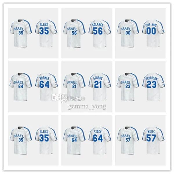 2023 Team Israel Baseball Jersey Alex Dickerson Zack Gelof Spencer Horwitz Noah Mendlinger Matt Mervis Danny Valencia Ryan Lavarnway Joc Pederson Ty Kelly Stubbs