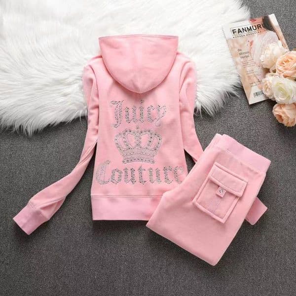 2 Pieces Women's Outfit Juicy Corture Woman Ladies Crystal Decoration Hoodies and Pants Set Casual Velvet Tracksuit Women