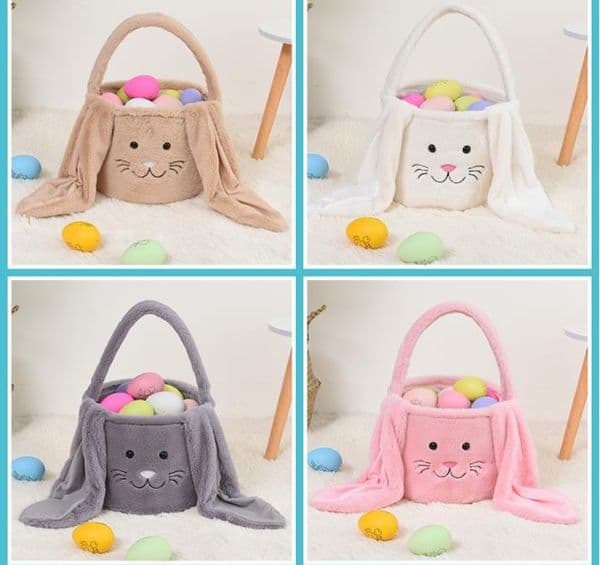 Easter Rabbit Basket Festive Fuzzy Long Ears Bunny Bucket Comfort Plush Easter Eggs Storage Bag Kids Candy Toy Tote Bags SN4256