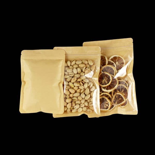 wholesale Clear Front Flat Kraft Paper Packaging Bags Airtight Plastic Pouch For Food Cookies Sugar Snack Dry Herb Coffee Bean Tea Dried Fruit Nuts Kernels