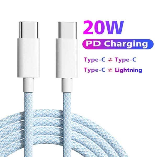 Fast Charging Type-C Cable PD 20W Usb C To Usb C Nylon Braided Data Cable For iPhone 15 Pro Max Charging 1M 1.5M 2M Cable
