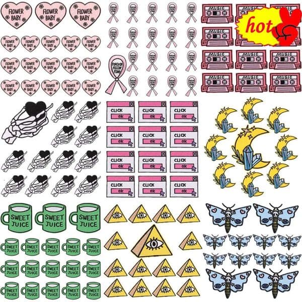 10 Pcs Lot Patches Iron on Bulk Wholesale Anime Tape Letter Heart Diamond Butterfly Stripes Fabrics for Clothing Sew Embroidered