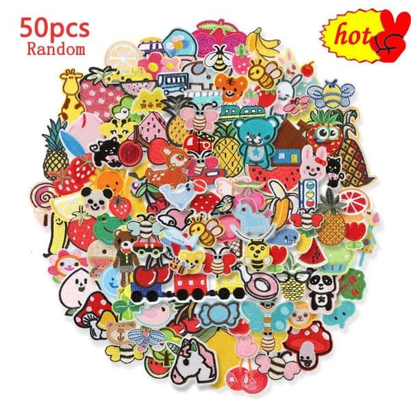 50pcs Lot Kids Iron on Patches Boys Girls Animals Random Embroidered for Clothing Jacket Mochila Jeans Designer Sew Small Cute