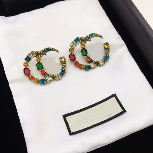 Designer colourful gemstone stud earrings hoop designer jewelry Fashion Vintage Big Circle earing copper aretes orecchini crystal earring for women woman