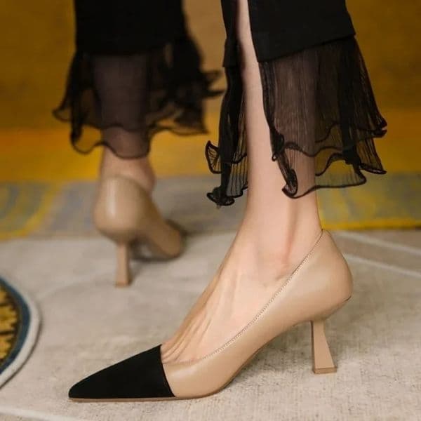 2024 Women Pumps Pointed Toe Boat Shoes High Heels Dress Black Patchwork Pump Office Lady Zapatos Mujer 240111
