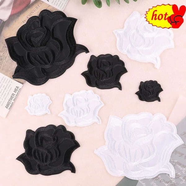 1pc Big Flower Sew on Patches for Clothing Black Jackets Size Iron White Hard Rock xl Embroided Stitch Repairs Designer Small