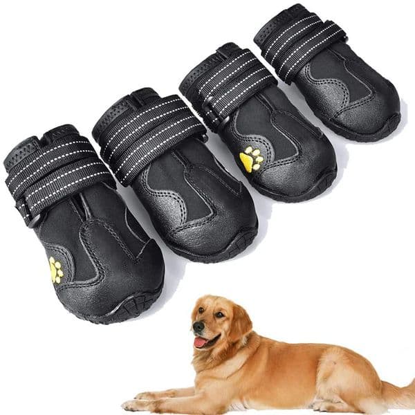 Dog Boots Waterproof Dog Shoes Dog Booties with Reflective Rugged Anti-Slip Sole and Skid-Proof Outdoor Large Dog Shoes 4Pcs 240115