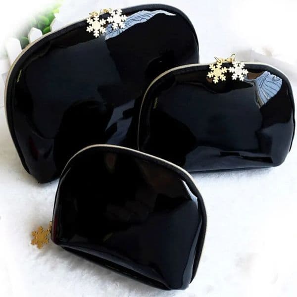 2026 3Pcs/Set Snowflakes Zipper cologne Makeup Bag Fashion Cosmetics Holder Bright Japanned Leather Lipstick Clutch perfume Travel Toiletry Storage Box Free Shi