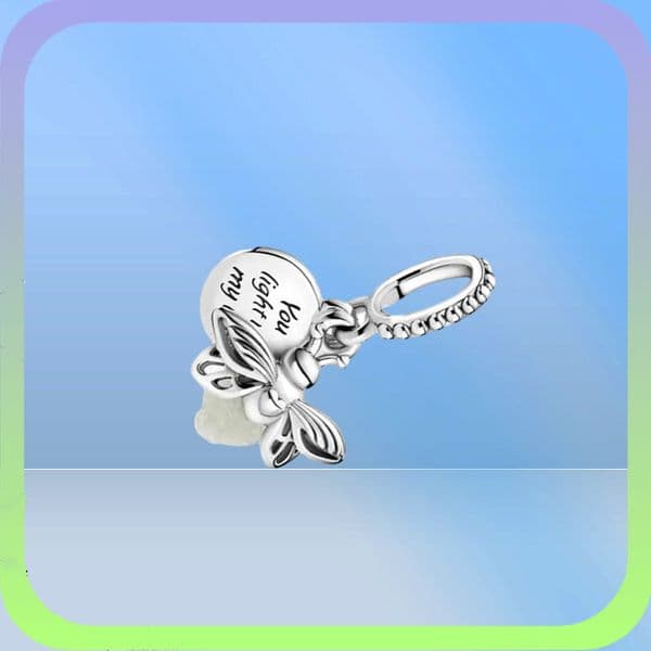 Fine jewelry Authentic 925 Sterling Silver Bead Fit Charm Bracelets Glow-in-the-dark Firefly Dangle Charms Safety Chain Pendant DIY beads