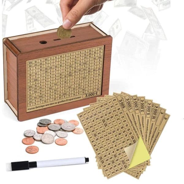 2026 1000/2000/3000/5000/10000 Euro Piggy Wood Bank Reusable Money Box With Saving Goal And Numbers Boxes 240118 Free Shipping Shipping
