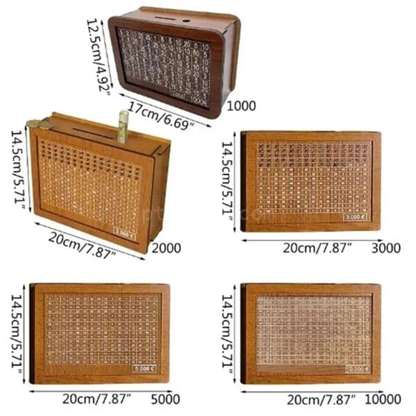 Luxury Designer Decor 1000/2000/3000/5000/10000 Euro Piggy Wood Bank room Reusable Money Box With Saving Goal And Numbers Boxes Decoration F 5