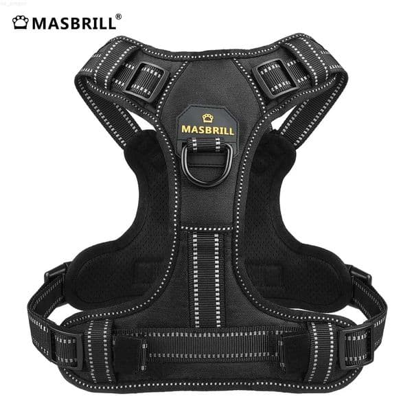 Dog Apparel MASBRILL No Pull Dog Harness Pet Reflective Nylon Adjustable Medium Large Naughty Dog Vest Safety Vehicular Lead Walking Running