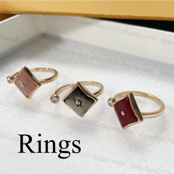Fashion Opening Ring Bracelet and Clover Flowers Opening Rings Necklace with Gift Box Side Stones