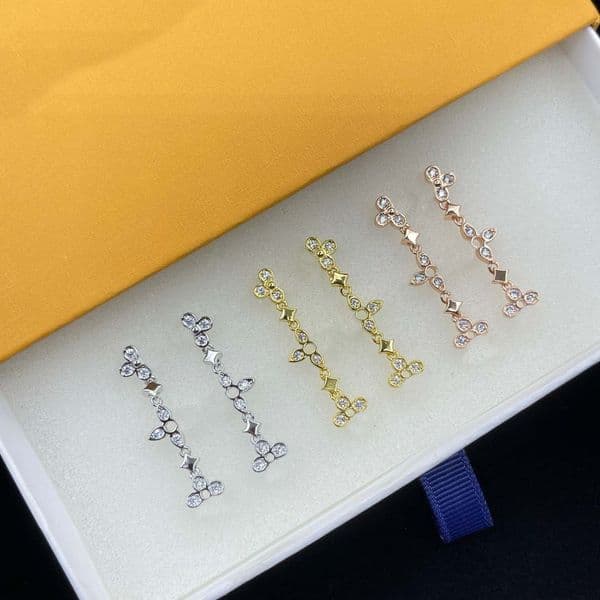 Luxury, Designer earrings Gold/Silver/Rose gold 3 colors floral Zircon Geometric shape Stylish Charm Women's earrings High quality Christmas Birthday gifts