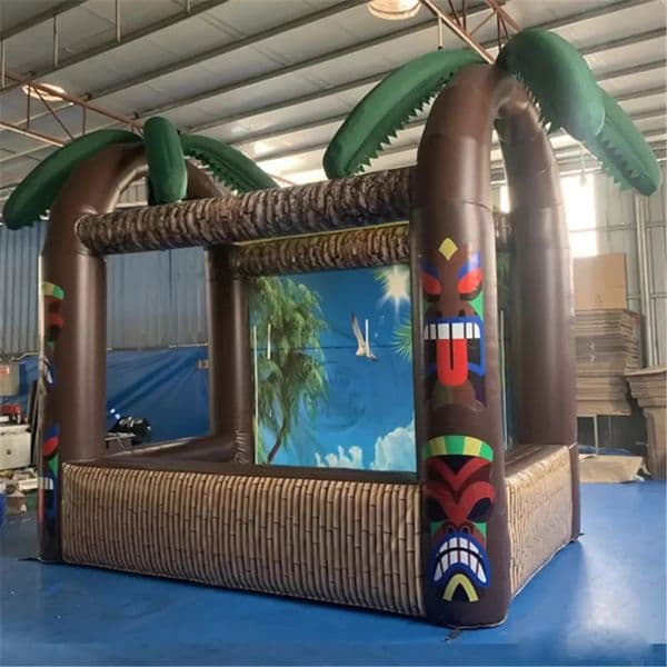 wholesale 4x2x3mH (13.2x6.5x10ft) Tropical Inflatable Open Tiki Bar with Palm Tree Serving concession Tent / Pub Counter for Party /Event with blower free ship