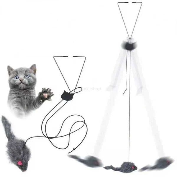 Cat Mouse Toy Interactive Cat Toy Hanging Door Retractable Toy Cat Scratch Rope Funny Cats Feather Stick Pet ProductsXJ240801