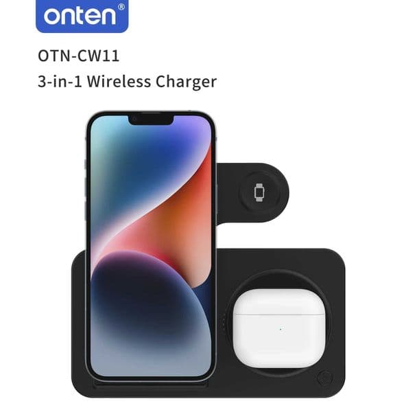 ONTEN OTN-CW11 3-IN-1 Wireless Charger Compatible with Qi-Standard Mobile Phone/ iWatch/ TWS EarbudsM240731