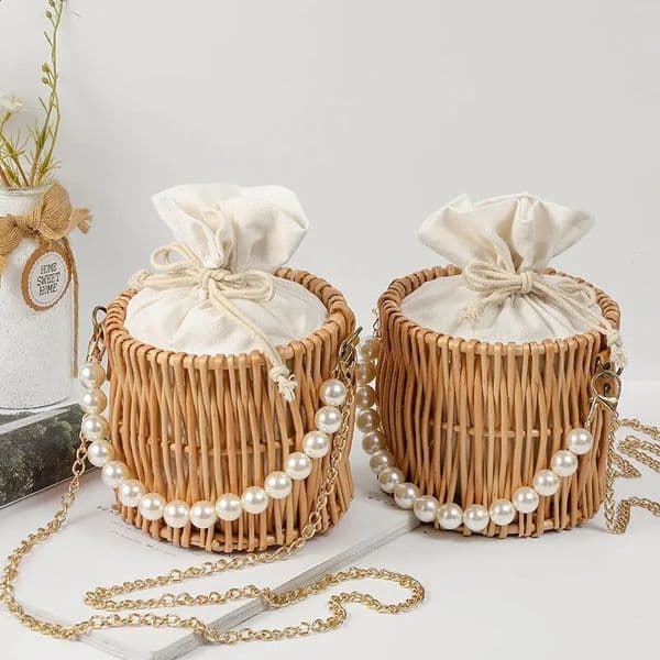 Straw Tote Crossbody Bags for Women Small Rattan Bucket Hand Bags Ladies Beach Holiday Shoulder Bag 240801