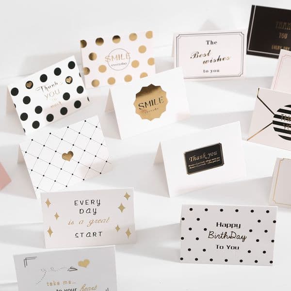 15PCS Mix Designs Greeting Card With Envelope Best Wishes Birthday Wedding Thank You For Business Folding Gift Message Cards