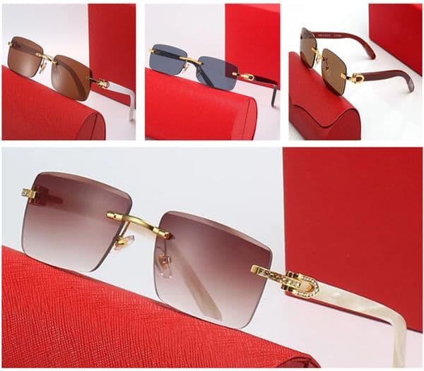 designer sunglasses man woman sunglasses sun glasses Fashion Frameless Rectangle Coating Buffalo Horn Sunglass UV400 Eyeglass Wooden Mens Eyewear With gift box