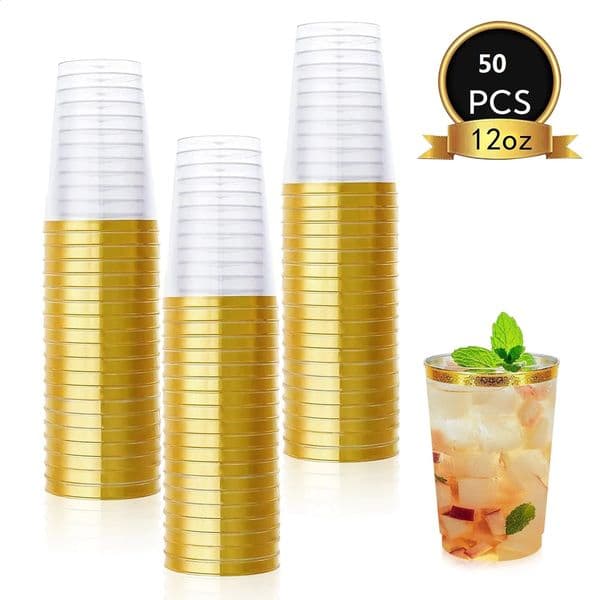 50 disposable gold plastic cups 12 ounce hard plastic cups wine glass party wine transparent plastic cups 240801