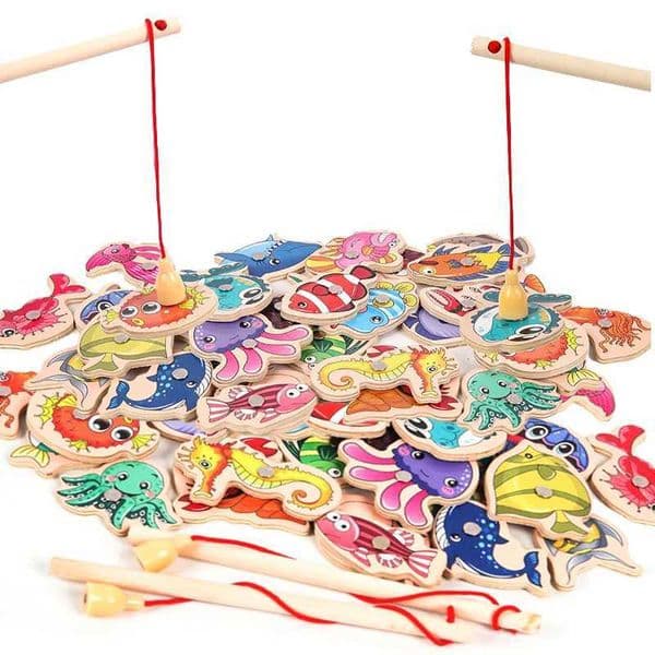 Montessori Educational Wooden Toys Magnetic Fishing Toy for Baby Cartoon Marine Life Cognition Fish Parent-Child Interactive Toy Y240801