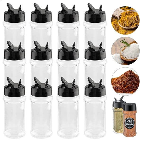 5/10/15/20pcs Spice Jars with Shaker Lids Labels Plastic Clear Seasoning Bottle for Herbs Powders Salt Pepper BBQ Condiment Box 240801