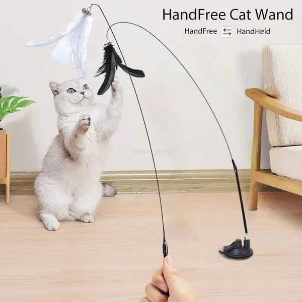 Interactive Cat Toy Handfree Cat Stick Playing Kitten Playing Teaser Wand Toy Suction Cup Bird/Feather Cat Wand Pet SuppliesXJ245285