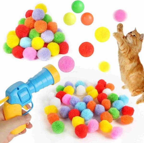 Cat Toy Ball Interactive Launch Training Toy For Pet Puppy Dog Kitten Creative Mini Shooting Gun Games Stretch Plush Ball ToysXJ240801