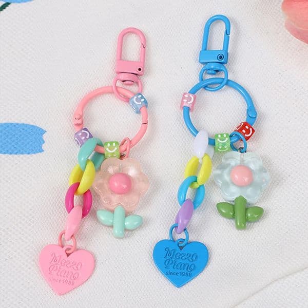 Sweet Acrylic Sunflower Keychains With Beaded Chain Candy Color Flowers Cute Keychain Bag Pendant Kawaii Korean Style Keyrings 240731