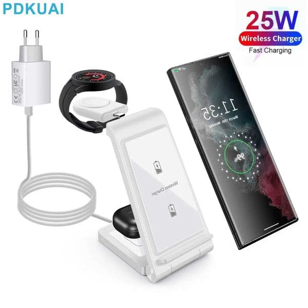 New 3 in 1 25W Wireless Charger Stand For Samsung Z Fold 4 S24 S23 Galaxy Watch 5 4 3 Active 2 1 Buds Pro Fast Charging StationM240731