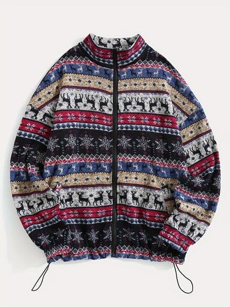 European and American fashion autumn and winter national style printing plus velvet sweater casual loose coat blouse 240801