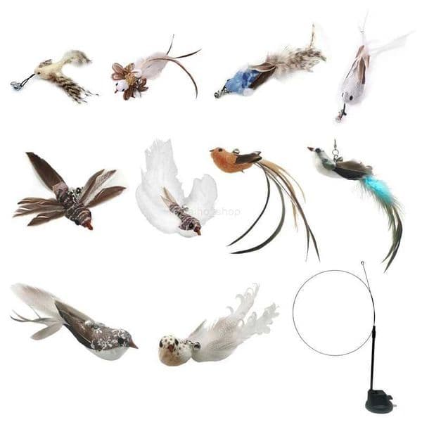 Simulation Feather Bird Interactive Cat Toys with Suction Cup Funny Cat Play Stick Wand Toys Kitten Cat Supplies for Indoor CatsXJ240801