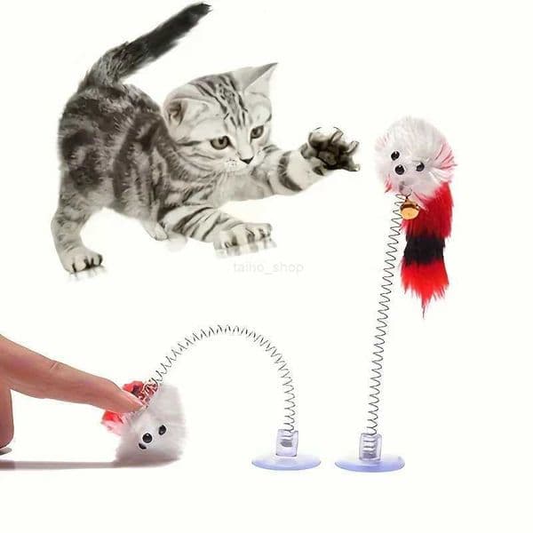 Cat Toy Colorful Elastic Feather False Mouse Bottom Sucker Toy For Cats Kitten Mini Bells Cat Scratcher Toy Cat InteractionXJ240801