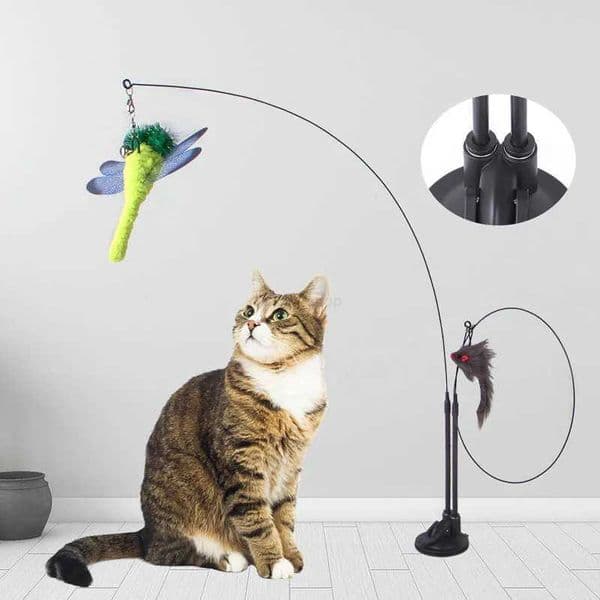 Funny Cat Toys Double Headed Suction Cup Cat Teaser Stick Removable Handheld Cat Interactive Toy Mouse Feather Bell Pet SuppliesXJ240801