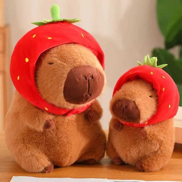 Cute Capybara Plush Toy Kawaii Fluffy kapibala With Turtle Bag Strawberry Cap Stuffed Animals Kids Birthday Gift Home Decoration X251126 W260306