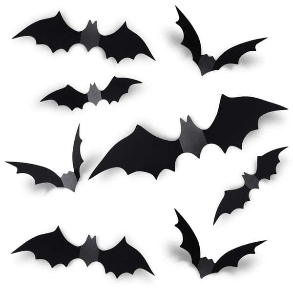 12-72pcs Halloween Bats Decoration 4 Sizes Realistic Black 3D Scary Bat Sticker for Halloween Home Decor DIY Wall Decal Y240801