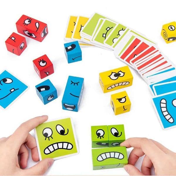 1Pcs Wooden Expressions Matching Block Puzzles Games Educational Montessori Toy for Travel Kids Board Puzzle Games for Children Y240801