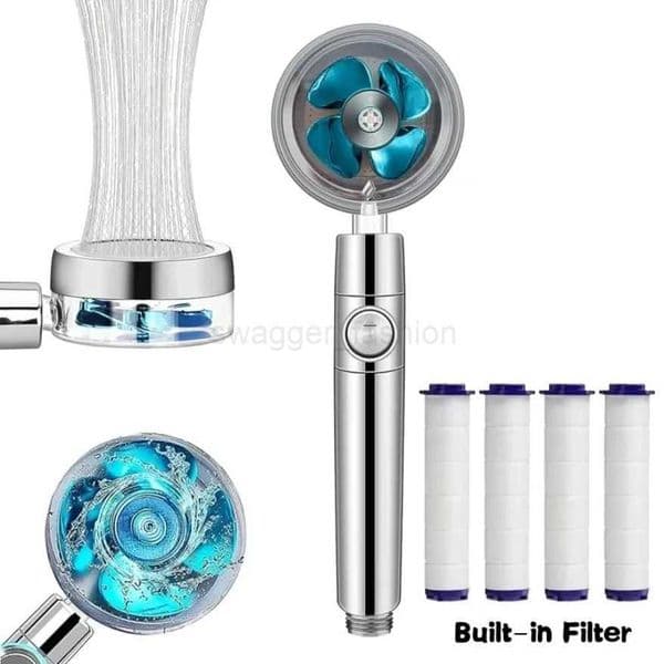 360 Degrees Rotation Handheld Turbo Fan Shower Head High Pressure Water Saving Spray Adjustable Filters Bathroom AccessoriesXJ240802