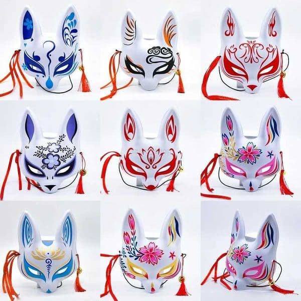Sakura Fox Mask Japanese Half Face Masks Standing Ear Foxes Cosplay Party Masquerade Halloween Anime MaskXJ240802