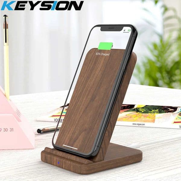 KEYSION 15W Wooden Qi Wireless Charger for iPhone 15 Pro Max 14 13 12 11 XR fast Wireless Charging Stand for Samsung S24 S23 S22M240731