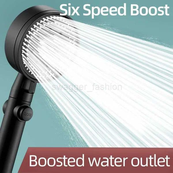 New 6 Modes Black Shower Head Adjustable High Showerheads with Hose Water Saving One-Key Stop Spray Nozzle Bathroom AccessoriesXJ240802
