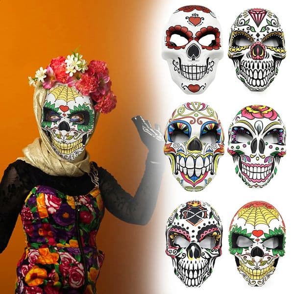 Skeleton Masquerades Party Mask Holiday Full Face Paper Mask Printed Funny Colorful Party Prop Mask For Mexican Party Suppies 240802