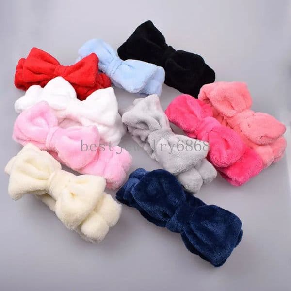 2024 Women Solid Bow Headbands Coral Fleece Makeup Spa Wash Face Turban Head Wrap Girls Hair Towel Accessories Head Band Hairbands