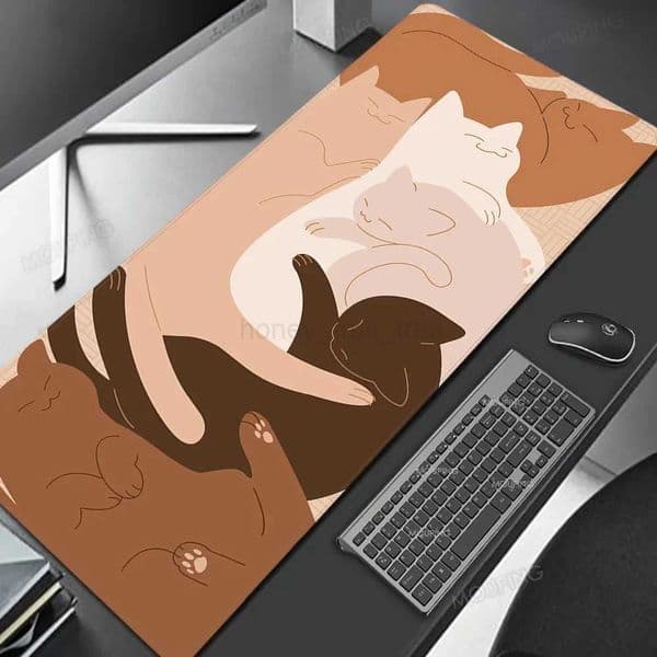 Brown Mousepad Cute Sleeping Cats Deskmat Gift for Kitten Lover Cat Children Animal Pet Large Mouse Pad Home Office Computer PadM240802