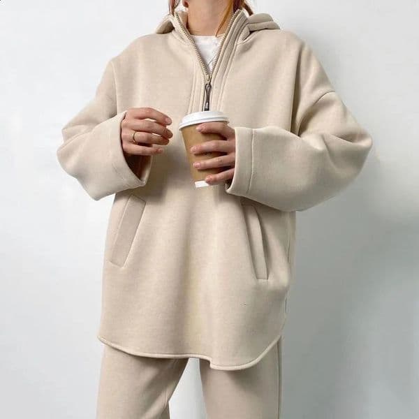 spring and autumn oversized top pantsuit womens fashion zipper hoodie casual trousers suit clothing 240801
